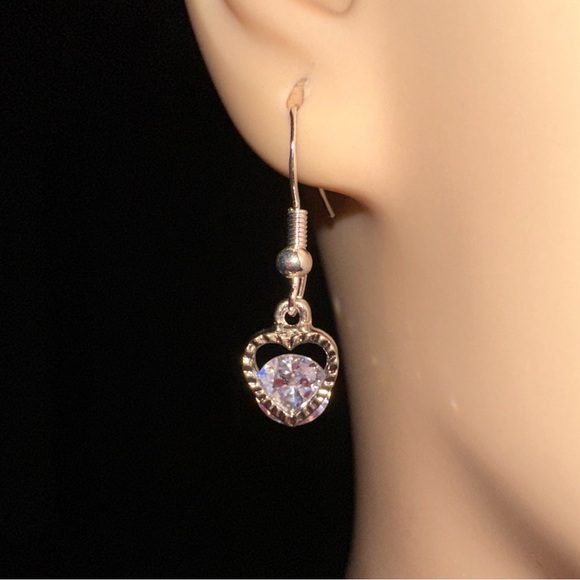 Cubic Zirconia Wire Hook Earrings in Silvertone - Picture 2 of 4